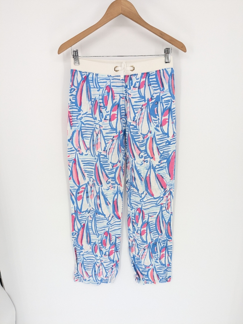 Lilly Pulitzer 100% Linen The Beach Pant Red Right Return Girls XL (12-14)